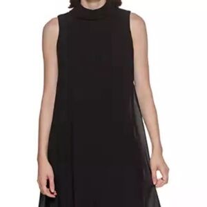 Vince Camuto - MOCK-NECK CHIFFON SHIFT DRESS IN BLACK